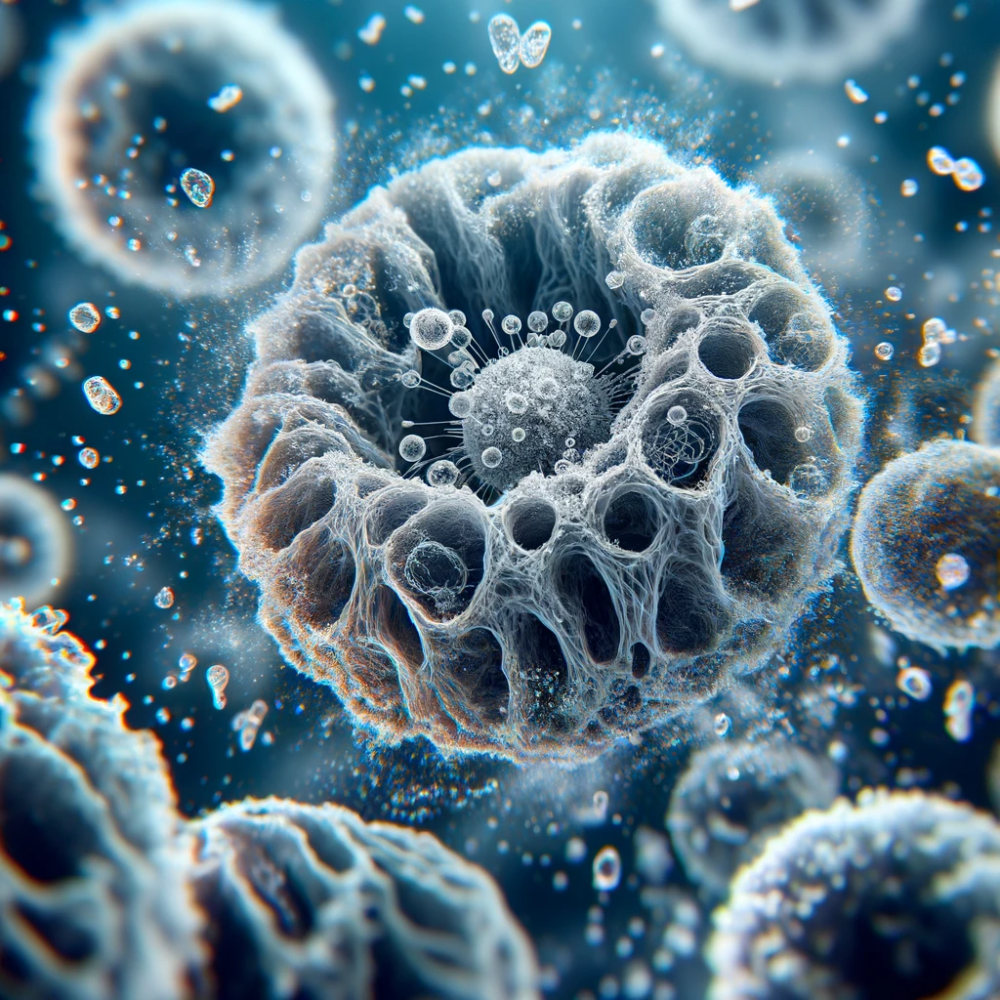 A scientific illustration showing human cells with visible salt crystals accumulating around them